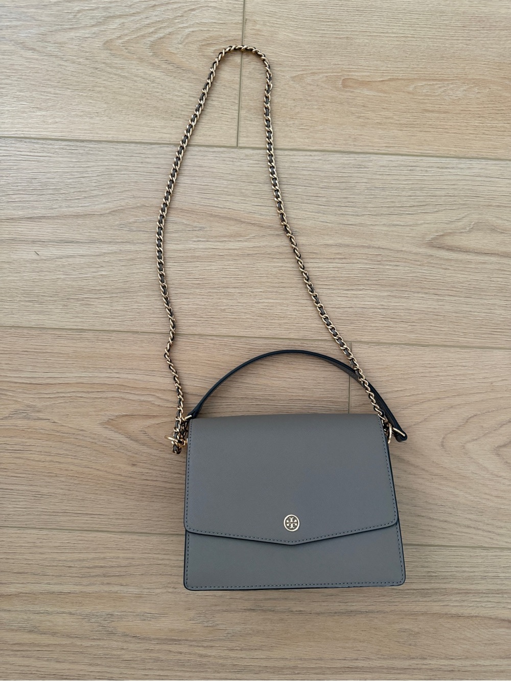New TORY BURCH Gray Robinson Convertible Shoulder Bag